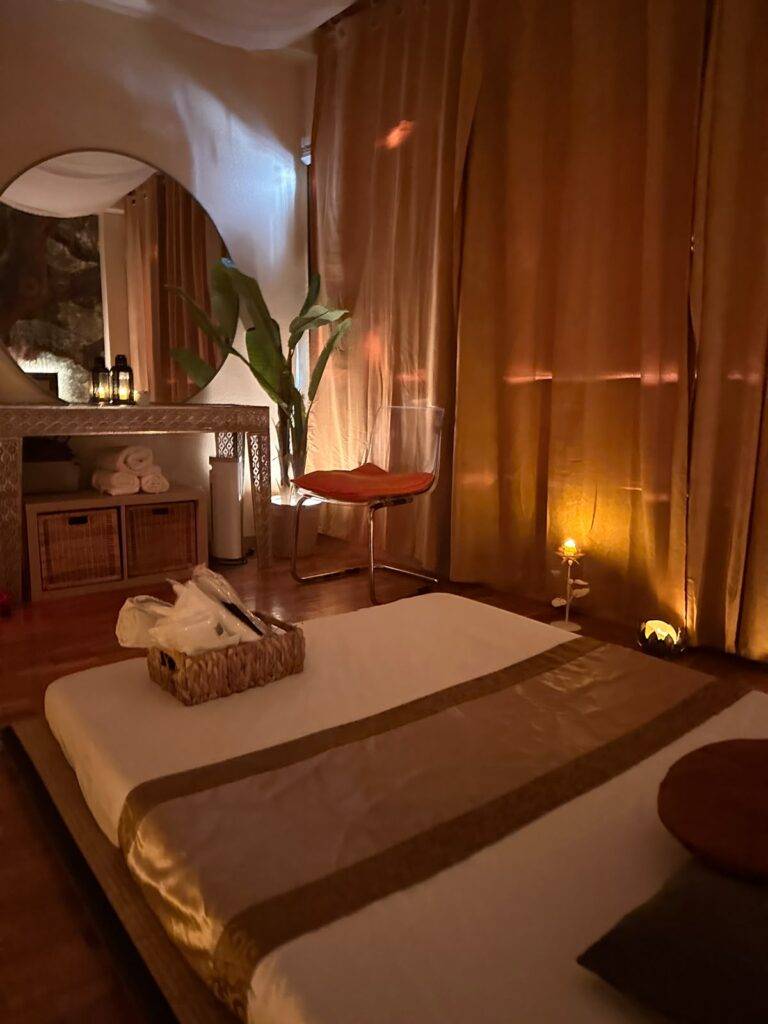 Warm, draped private room at our Marbella massage centre