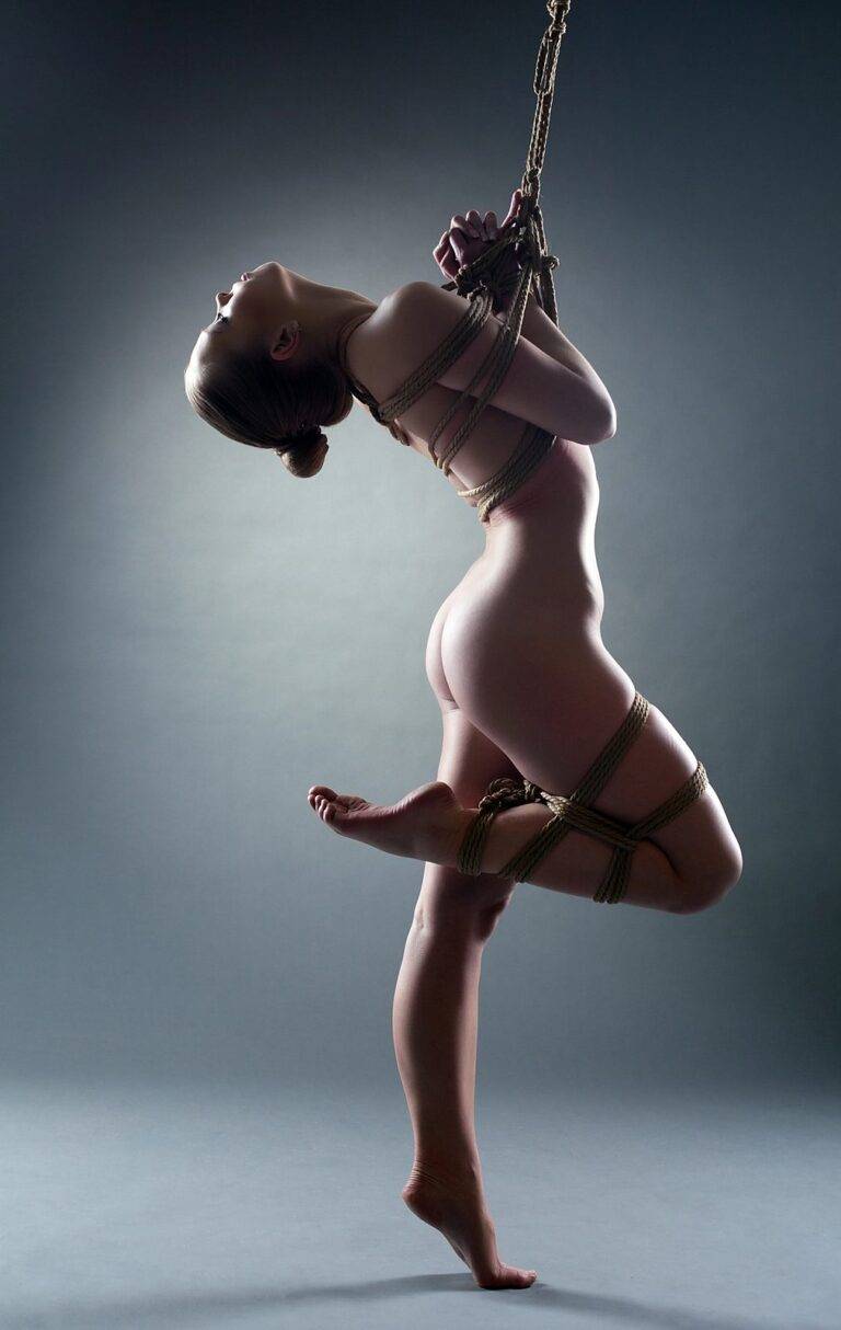 Shibari semi-suspension, elegant silhouette at Tantra Marbella